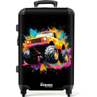 Afbeelding van NoBoringSuitcases.com® Kinderkoffer jongen Kindertrolley jongens Monstertruck met kleurrijke graffiti Koffer kind groot Rolkoffer lichtgewicht Reiskoffer 4 wielen Grote trolley XL 20 kg bagage