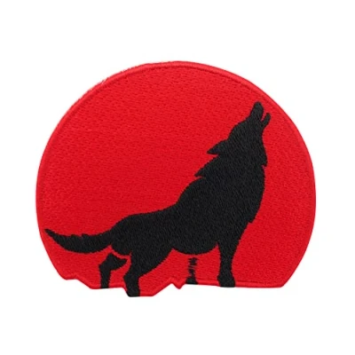 Afbeelding van Finally Home Rode Wolfs maan patch om op te strijken Red Moon patches, wolven strijkplaatje, biker wolf opstrijkbaar, motorfiets ronde patches strijkpatch