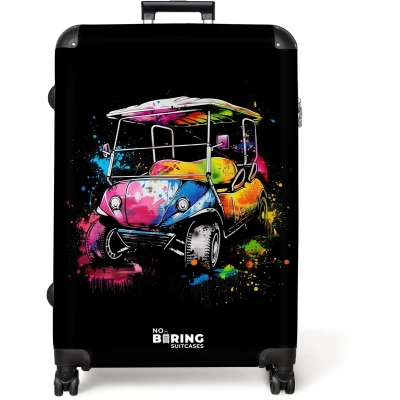 Afbeelding van NoBoringSuitcases.com® Koffer groot Reiskoffer lichtgewicht Golfkar met graffiti Rolkoffer 4 wielen Grote trolley XL 98 liter bagage