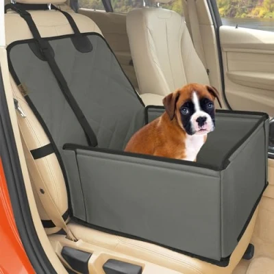 Afbeelding van Wuglo Extra stevige hondenautostoel, hoogwaardige stoel, kleine tot middelgrote honden, versterkte wanden, 3 riemen, waterdichte autostoel voor de voorstoel en achterbank (grijs)