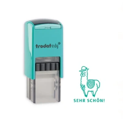 Afbeelding van Trodat Edy Fix Motivatiestempel voor leraren en opvoeders, stempelset om te motiveren, 1 motief lama, zeer mooi, Duits, behuizing mintgroen, afdruk groen, zelfkleurend, 20 x mm