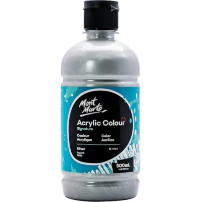 Afbeelding van MONT MARTE Signature zilveren acrylverf, 514 ml, semi matte afwerking, geschikt voor canvas, hout, stof, leer, karton, papier, MDF en ambachten