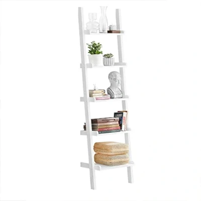 Afbeelding van SoBuy FRG17 W Ladderrek Opbergplank Decoratie Veelzijdig Ladderplank Boekenkasten Wit 56x189x27cm