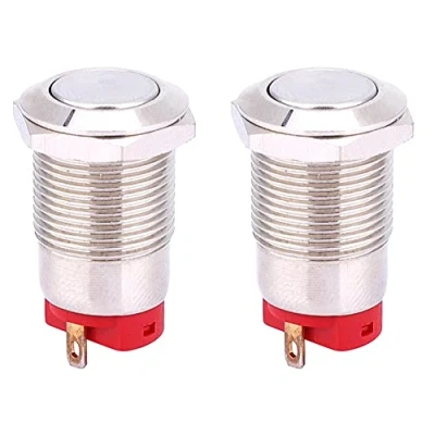 Afbeelding van Garosa 2 stuks 12 mm metalen drukknopschakelaars Momentane reset Zelf knop Platte kop Hoge drukknop Contactdrukknopschakelaars 1 NO pins Vergrendeling (platte kop)