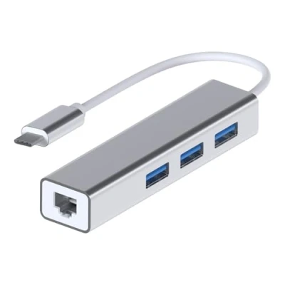 Afbeelding van MMOBIEL USB Type C naar Ethernet 1000 Mbps Adapter RJ45 Dongle 3 Poorten 3.0 Zilver