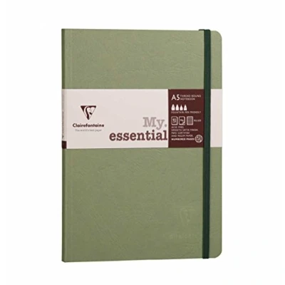 Afbeelding van Clairefontaine 793462C Age Bag Collection Groen My.Essential notitieboek elastische sluiting en genaaid inbinding A5 14,8x21cm 192 lineair Ivoorwit papier van 90g Glanzende nerf kaft