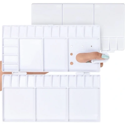 Afbeelding van Belle Vous Plastic Opvouwbaar Verfpalet (2 Stuks) 33 Lege Bakjes/Compartimenten Draagbare Witte Verfbakjes Set voor Aquarel, Olie/Acrylverf en Gouache