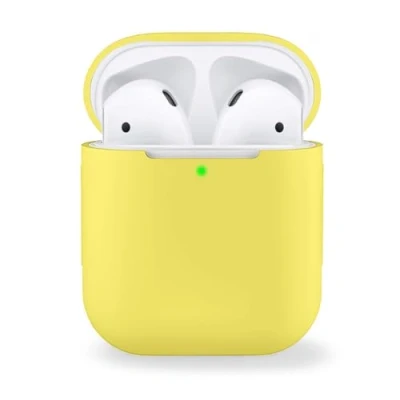 Afbeelding van MyGadget Zachte siliconen hoes, compatibel met Apple Airpods 1 en 2e generatie, beschermhoes voor hoofdtelefoon, krasbestendig, citroengeel