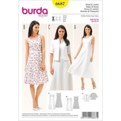 Afbeelding van Burda b6687 patroon jurk en jas papier wit 19 x 13 1 cm