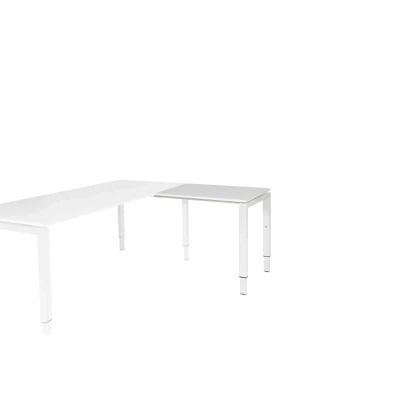 Afbeelding van Domino aanbouwtafel, hoogte instelbaar (62 85cm) met 80x60cm &#039;zwevend&#039; licht grijs 25mm blad en wit (RAL9010) N poot frame