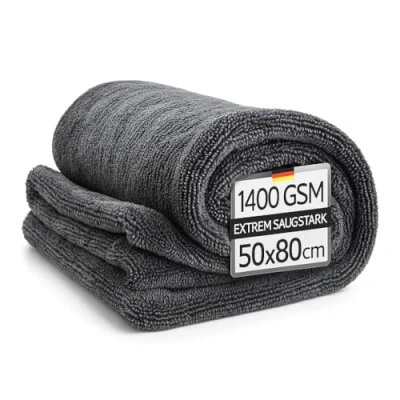Afbeelding van Kemes Microvezeldoeken auto XXL ultra absorberend met 1400 g/m² Heavyweight grijs 50 x 80 cm premium microvezel droogdoek krasvrij 7 voudig absorberende polijstdoek voor onderhoud en motorfiets