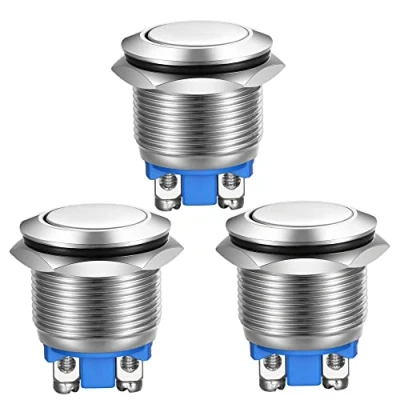 Afbeelding van Gebildet 3pcs Kortstondige Drukknop Roestvrij Staal Metalen Waterdichte Knop 19mm 2A 12V/24V/125V/250V met 2 Schroefaansluitingen Knop(Platte Kop)