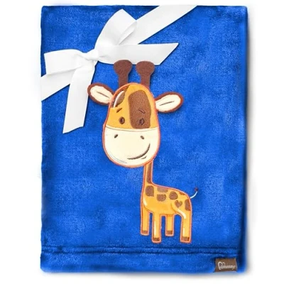 Afbeelding van Be Mammy Warme kinderdeken Knuffel Cadeau voor het kind met 3D applicatie BE20 168 (Donkerblauw Giraffen)