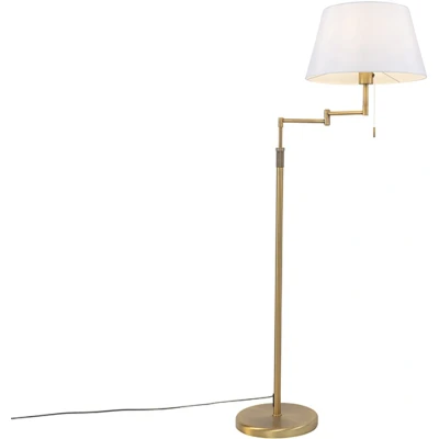 Afbeelding van QAZQA Vloerlamp brons met witte kap en verstelbare arm Ladas Deluxe