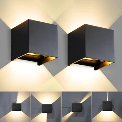 Afbeelding van CANMEIJIA led wandlamp, voor binnen, 3000 K, warmwit, 12 W, buitenwandlamp, 2 stuks, IP65 wandverlichting, up down, wandlampen slaapkamer, woonkamer, tuin, gang, balkon, zwart