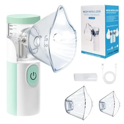 Afbeelding van Oplaadbare draagbare stille vernevelaar, efficiënte verneveling en absorptie, accessoires met 2 maskers 1 mondstuk, geschikt voor volwassenen kinderen, gezinsgebruik op reis