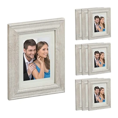 Afbeelding van Relaxdays fotolijstjes 13x18 cm set van 10 fotokaders met passepartout wisselijst A