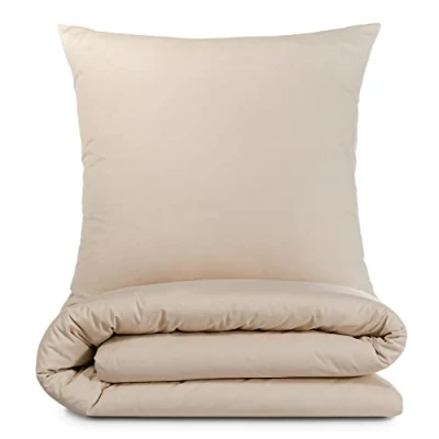 Afbeelding van Alreya 3 delig renforcé beddengoed 200 x 220 cm met 2 kussenslopen 80 100% katoen YKK ritssluiting, superzachte dekbedovertrek, Oeko Tex® standaard gecertificeerd, Beige