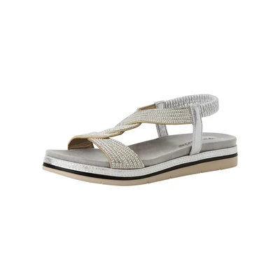 Afbeelding van Tamaris Sandalen met plateauzool, Dames, Maat: 36, Silver comb Textiel