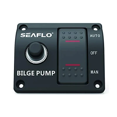 Afbeelding van Seaflo 3 weg wigpomp schakelpaneel (automatische uitschakeling handmatig) 12v 24v geïntegreerde 15A stroomonderbreker