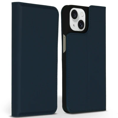 Afbeelding van Apple iPhone 15 Hoesje Echt leder Accezz Bookcase Blauw Telefoonhoesje