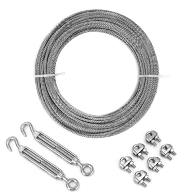 Afbeelding van QWORK® 20m Staalkabel 3 mm, 304 Roestvrij Staal Staalkabelset, met M5 Spanner, voor Lampenophangingen, Hekken, Waslijnen