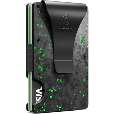 Afbeelding van PIRNA Minimalistische Carbon Fiber Portemonnee Pasjeshouder voor Heren RFID blokkerende Card Wallet met Geldvakje Koolstof Groen