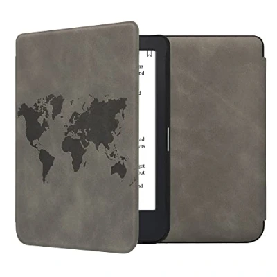 Afbeelding van kwmobile e reader hoesje compatibel met Kobo Clara 2E Kunstleren ereader cover stand Wereldkaart in grijs