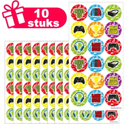 Afbeelding van Henbrandt Set van 10x Stickervellen met Grote GAMER Stickers om Uit te Delen of Knutselen Traktatie uitdeelcadeautjes voor Kinderen 18 per Vel = Totaal: 180