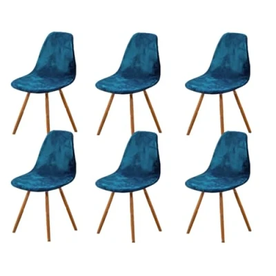 Afbeelding van Highdi Luxe fluwelen Scandinavische eetkamerstoelhoezen, stijl, universele stoelhoezen, armloze verwijderbare wasbare hoezen voor keuken, slaapkamer, woonkamer (pauwblauw,