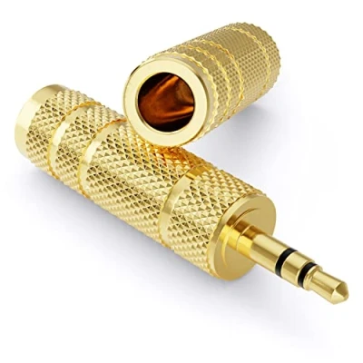 Afbeelding van deleyCON Jack Adapter [2 Stuks] 3,5mm naar 6,35mm Stereo Audiokoppelaar Voor Mobiele Telefoon Smartphone Tablet PC Notebook Computer Hifi Ontvanger Versterker Home Cinema TRS