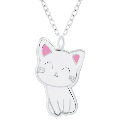 Afbeelding van JoyS Zilveren kat poes hanger met ketting wit