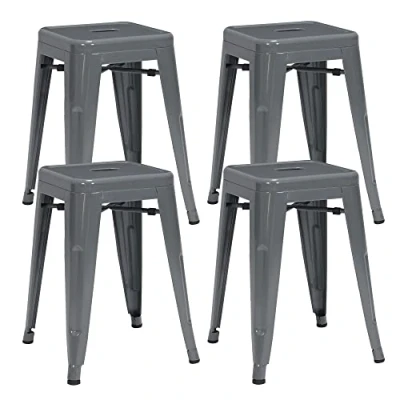 Afbeelding van Duhome Metalen kruk 46 cm barkruk set van 4, zithoogte barkruk, stapelbare ijzeren bistrokruk in industrieel design, grijs