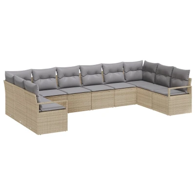 Afbeelding van vidaXL 10 delige Tuinsofa Set met Kussens Beige Poly Rattan