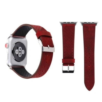 Afbeelding van Apple Watch Dot Pattern Leren bandje Rood Geschikt voor 38mm / 40mm 41mm