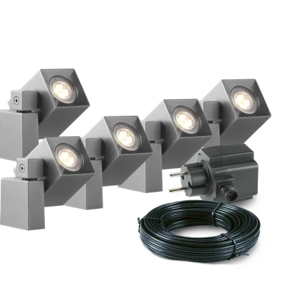 Afbeelding van 5x LED wand spot 2 Watt 12V Grijs complete set