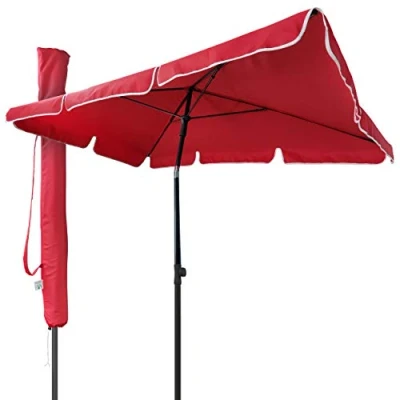 Afbeelding van vounot Parasol, kantelbaar, rechthoekig, 200 x 125 cm, 160 g/m², met uv bescherming, hoogte 2,35 m, polyester stof, opvouwbaar, voor buiten, incl. beschermhoes, rood