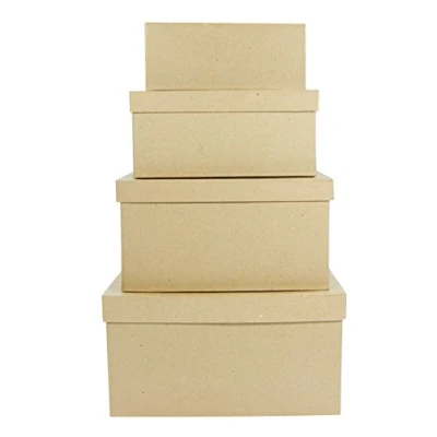 Afbeelding van Décopatch Ref BTS906O Rechthoekige Dozen (Set van 4) Papier Maché Object om te versieren 4 Verschillende Maten Versier met Papers &amp; PaperPatch Lijm, Glitter, Paint