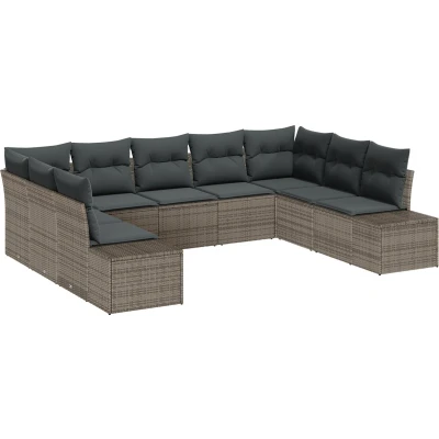 Afbeelding van vidaXL Tuin Sofa Set van 9 Grijs Riet Rechthoekig