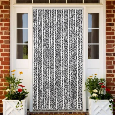 Afbeelding van Vliegengordijn 90x220 cm chenille grijs en zwart wit