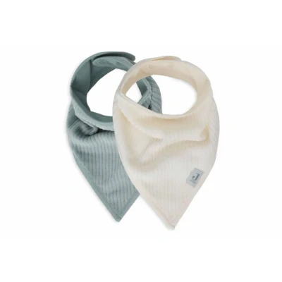 Afbeelding van Jollein Slabbetje voor baby&#039;s, bandana, fluwelen rib, zeegroen/ivoor, verpakking van 2 stuks, katoen, polyester, met klittenbandsluiting, babyslabbetje