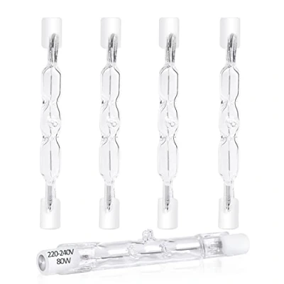 Afbeelding van Klarlight 5 x Eco halogeenlamp, R7s, 78 mm, 80 W, 230 V, warmwit, 2800 K, 1390 lm, dimbaar, lineaire projector, dubbele uiteinde, type J, voor werk, veiligheid, landschap, vloerlampen