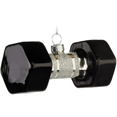 Afbeelding van BRUBAKER Halterschijf Handgeschilderde Kerstbal Van Glas 10 Cm Boom Bal Dumbbell Kerstdecoratie Voor Krachtsporters En Sporters Mondgeblazen Kerstboomversiering Fitness Hanger Figuur