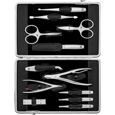 Afbeelding van ZWILLING Manicureset (12 delig, complete set voor uitgebreide nagelverzorging en pedicure, etui van echt leer, premium zwart