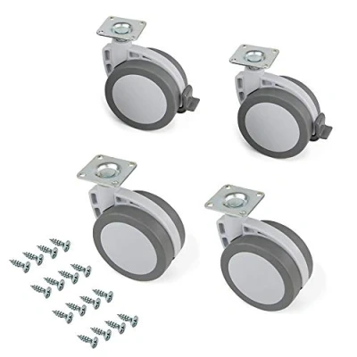 Afbeelding van Emuca 2037921 Set 4 stuks grijze zwenkwielen voor meubels (2 met rem en 2 zonder rem) Diameter 80 mm aanschroefplaat kogellagers