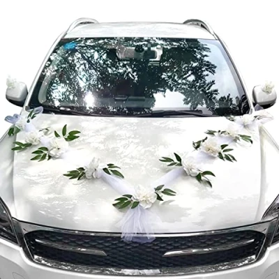Afbeelding van SacJkt decoratie auto bruiloft, lint bruiloftsauto, wit romantisch roze bruiloft decoratie, vlinder party (20 x 160 cm)