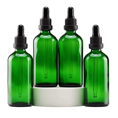 Afbeelding van Yizhao Groen Glazen Druppelflesje 100ml, met Pipet Druppelaar, voor Essentiële olie, Aromatherapie, Cosmetica, Laboratorium, Apotheek, Reizen, Massage 4 Stuks