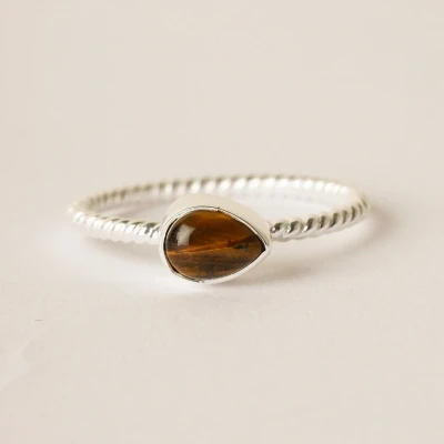 Afbeelding van diluna.nl Tijgeroog 925 sterling zilveren edelsteen stacking ring