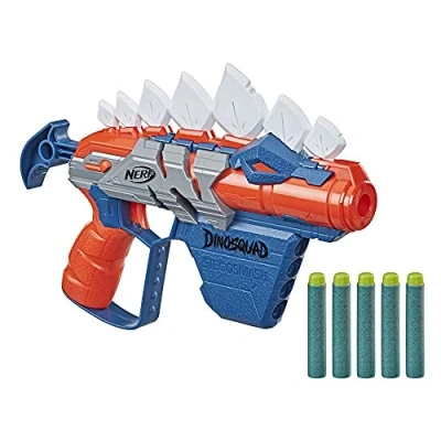 Afbeelding van NERF speelpistool Stegosmash Dinosquad blauw/rood 6 delig