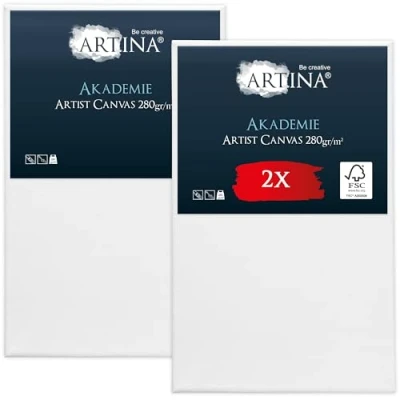 Afbeelding van Artina Set van 2 Canvas Schildersdoek 50x80 cm Akademie FSC® gecertificeerd Spieraam 100% Katoen Schildersdoeken Wit 280 g/m2 Vormvast &amp; Zuurvrij Doek